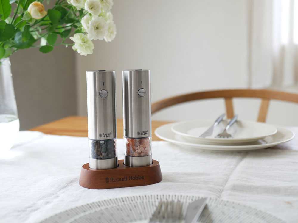 充電式ミルソルト&ペッパーミニ2本とスタンドのセット