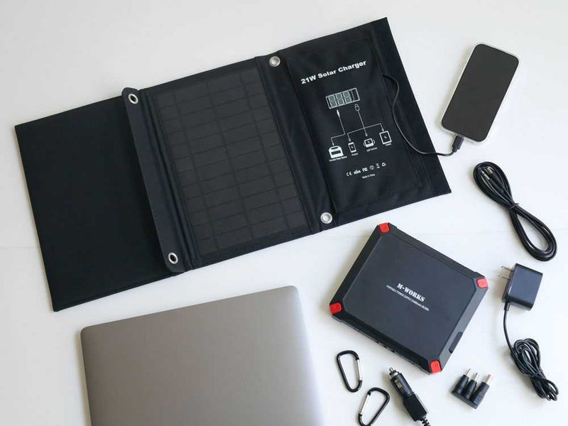 ソーラーパネルとポータブル電源がセットになった製品写真