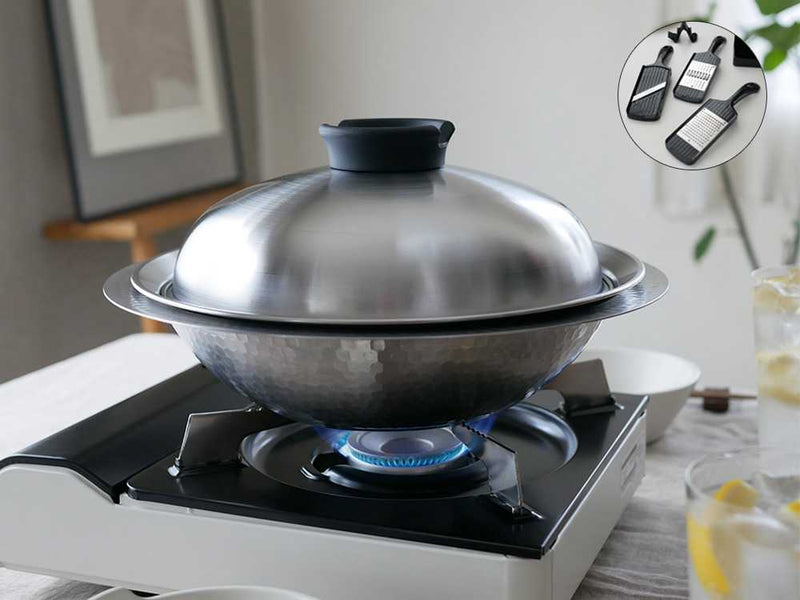 《コンパクトスライサーセット》【Arnest/アーネスト】 とにかく洗いやすいステンレス卓上鍋 / のせるだけ蒸し器