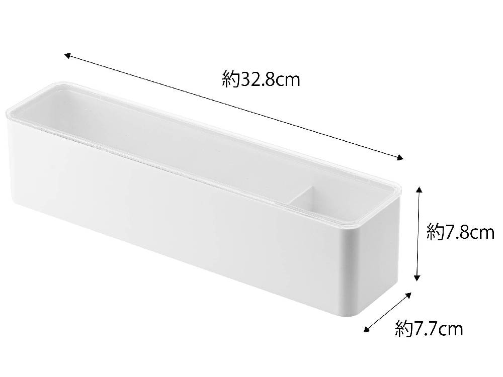 tower/タワーの蓋付きカトラリーケース ロング。アクリル樹脂とABS樹脂製で、複数の収納部がありカトラリーを整理できるキッチン用ケース