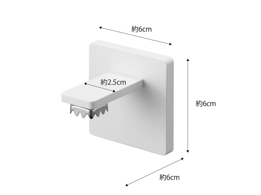 白色のマグネット式石鹸ホルダー。ABS樹脂とステンレス製で、光沢のある平らな壁面に取り付け可能なフィルムフックが特徴のモダンなデザイン。