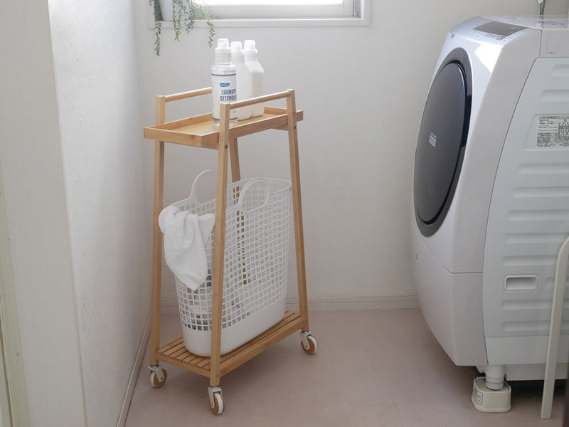 【like-it】すき間で使えるバンブーランドリーワゴンとポリエチレン製バスケットのセット