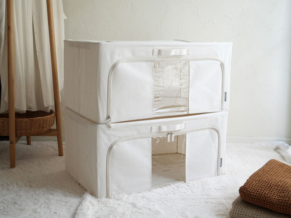 好きなところから開けられる折りたたみ式布製収納ボックス 2個セット