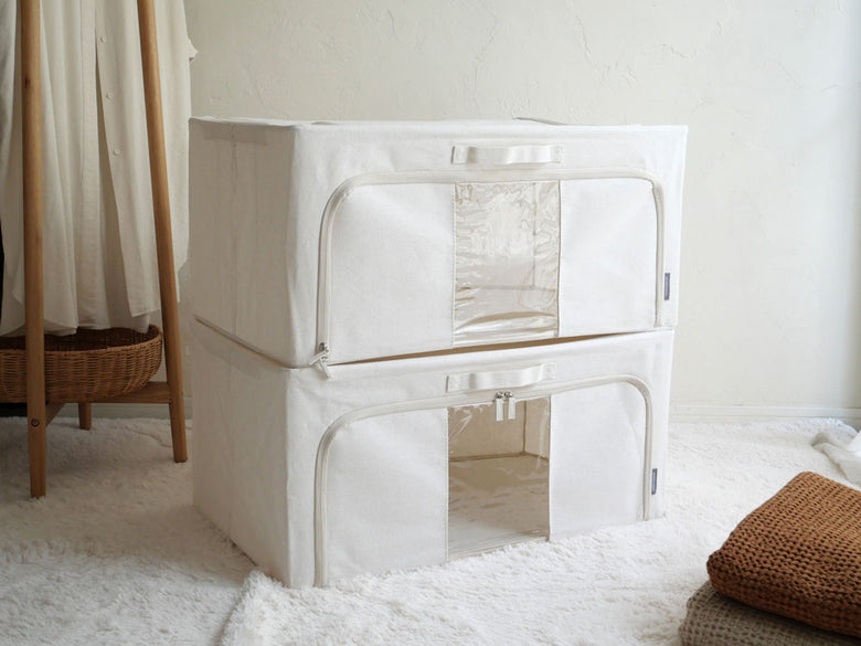 好きなところから開けられる折りたたみ式布製収納ボックス 2個セット