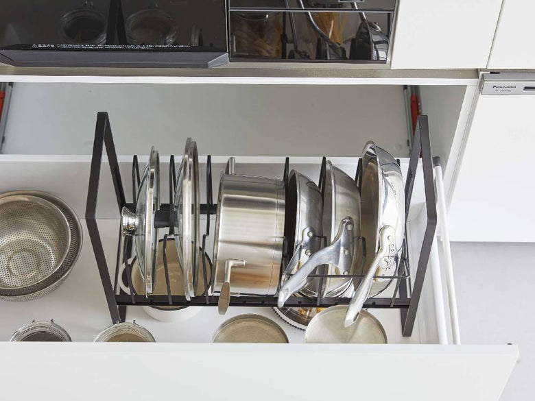 タワーのシンク下用2段鍋蓋フライパン収納ラック ブラック