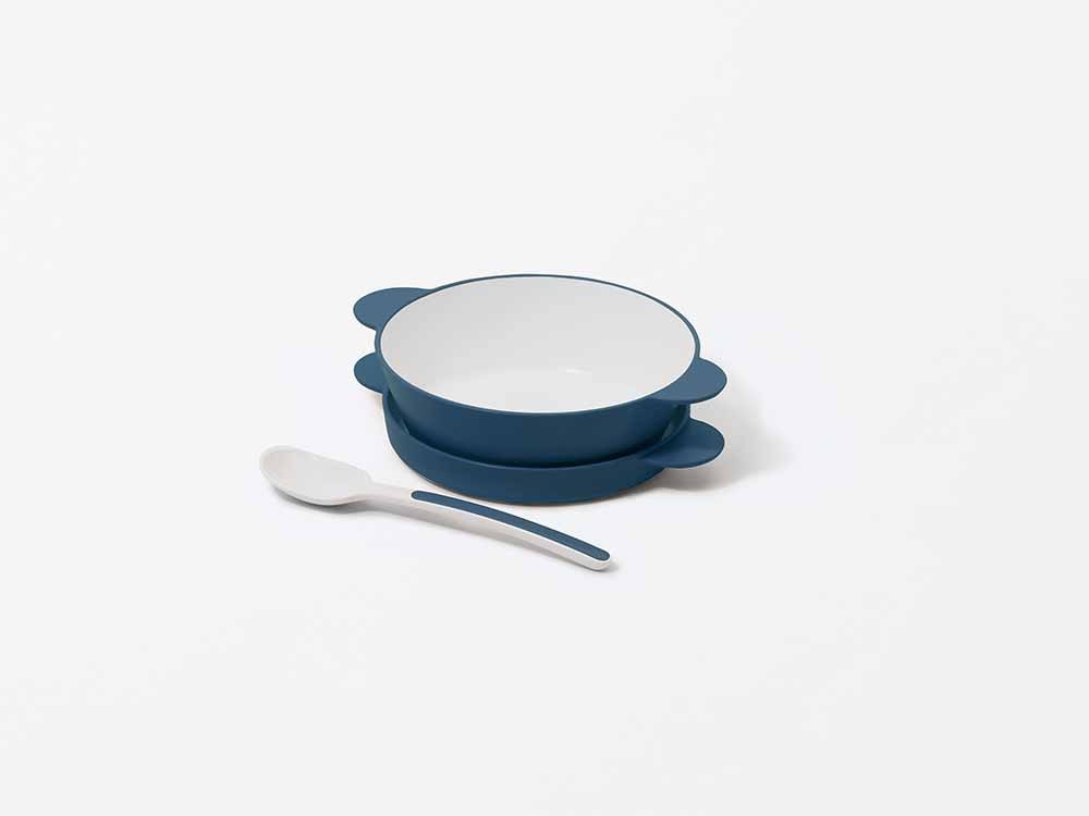タックのイエローキッズスープボウルセットとスプーン