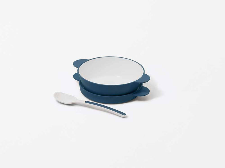 タックのイエローキッズスープボウルセットとスプーン