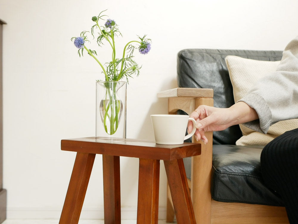 POSH LIVINGのガラス製フロートベース、直径8cm高さ15cm、木目調デザイン