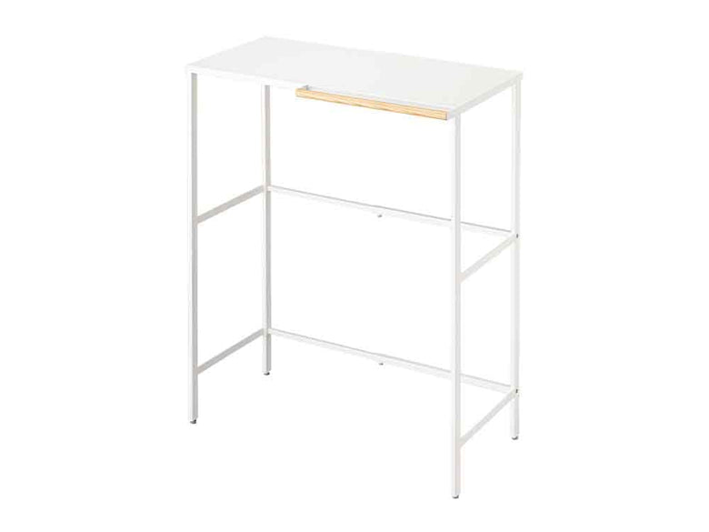 YAMAZAKIタワーの伸縮ゴミ箱上ラック、木製棚とフック付き