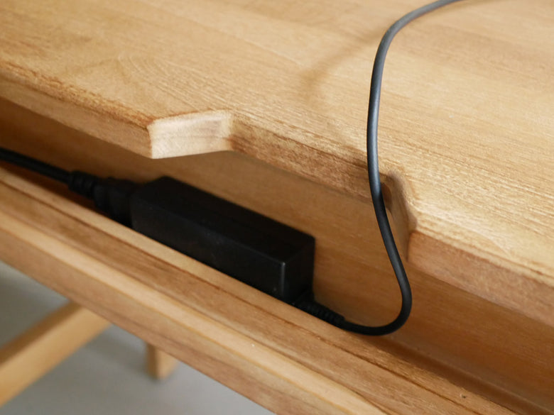 ラタンとチークの木製コンソールデスク100cm幅