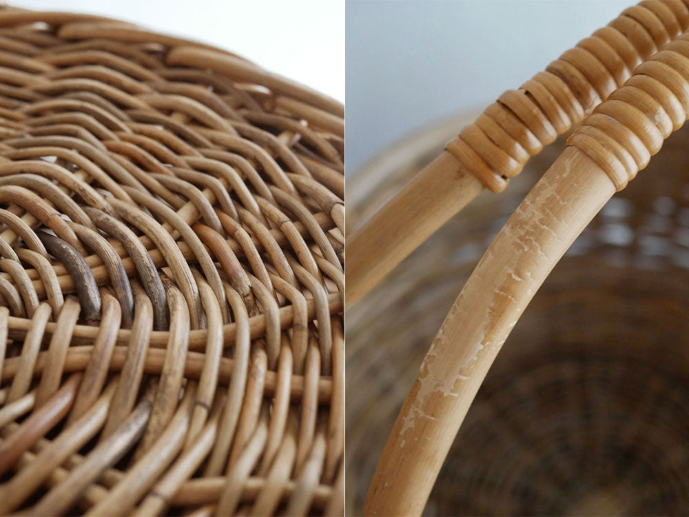 蓋がテーブルになるラタンバスケット