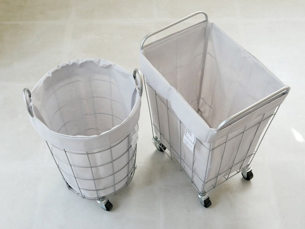 BRIDの丸型ランドリーストレージバスケット、プラスチック製キャスター付き33リットル