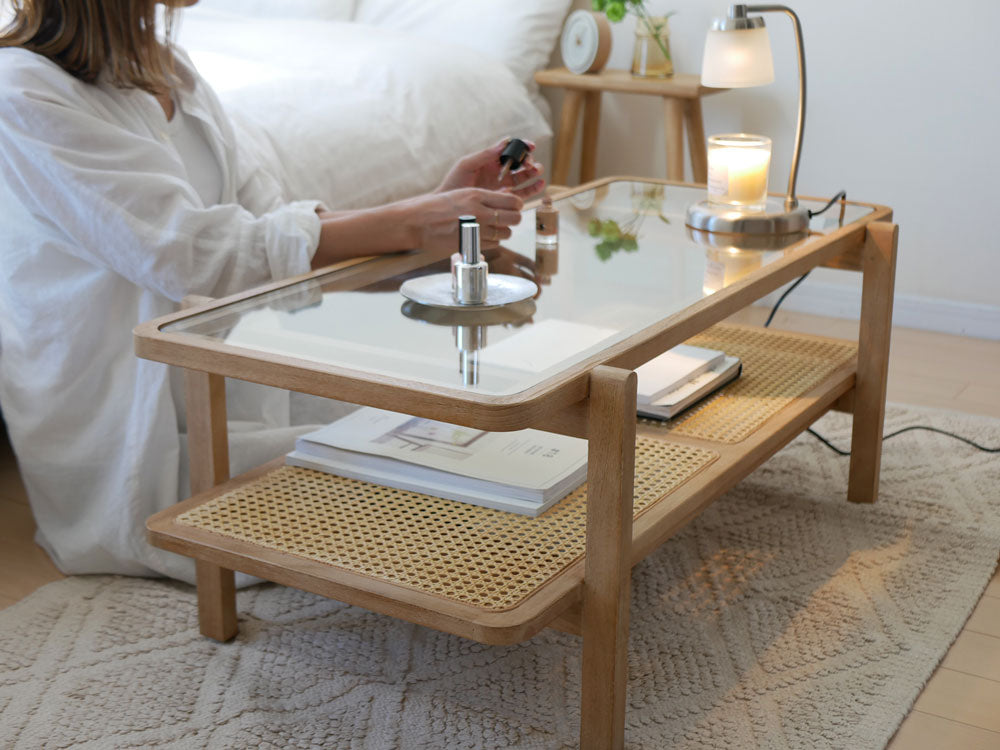 サンフラワーラタンとチーク無垢材のセンターテーブル