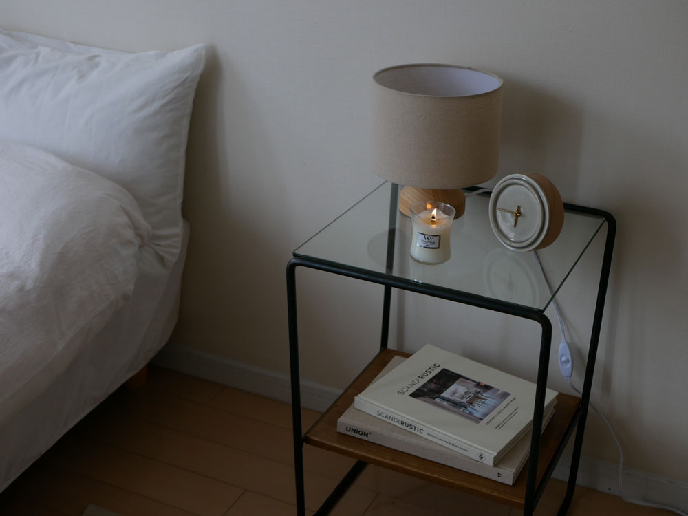 カメヤマキャンドルの木製芯入りガラスキャンドル