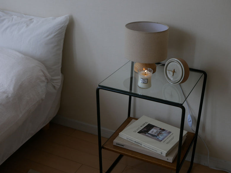 カメヤマキャンドルの木製芯入りガラスキャンドル