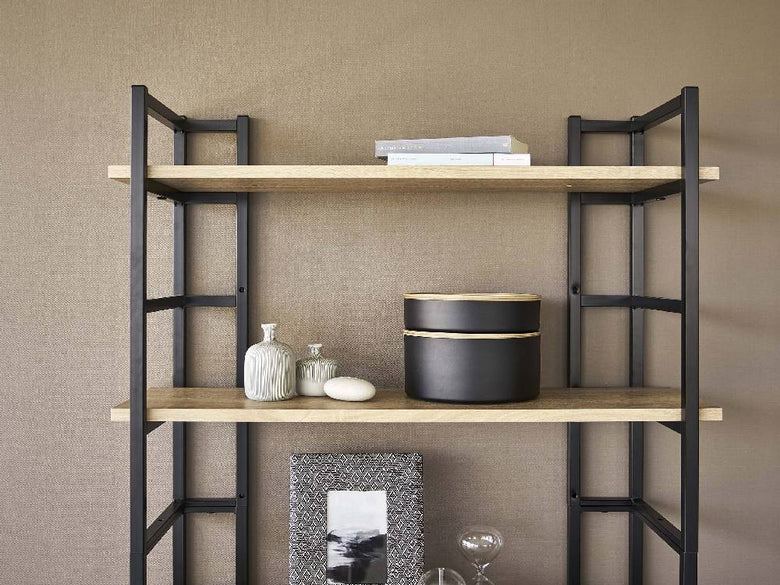 RIN蓋付き収納ケース、スチールと木製のラウンド型