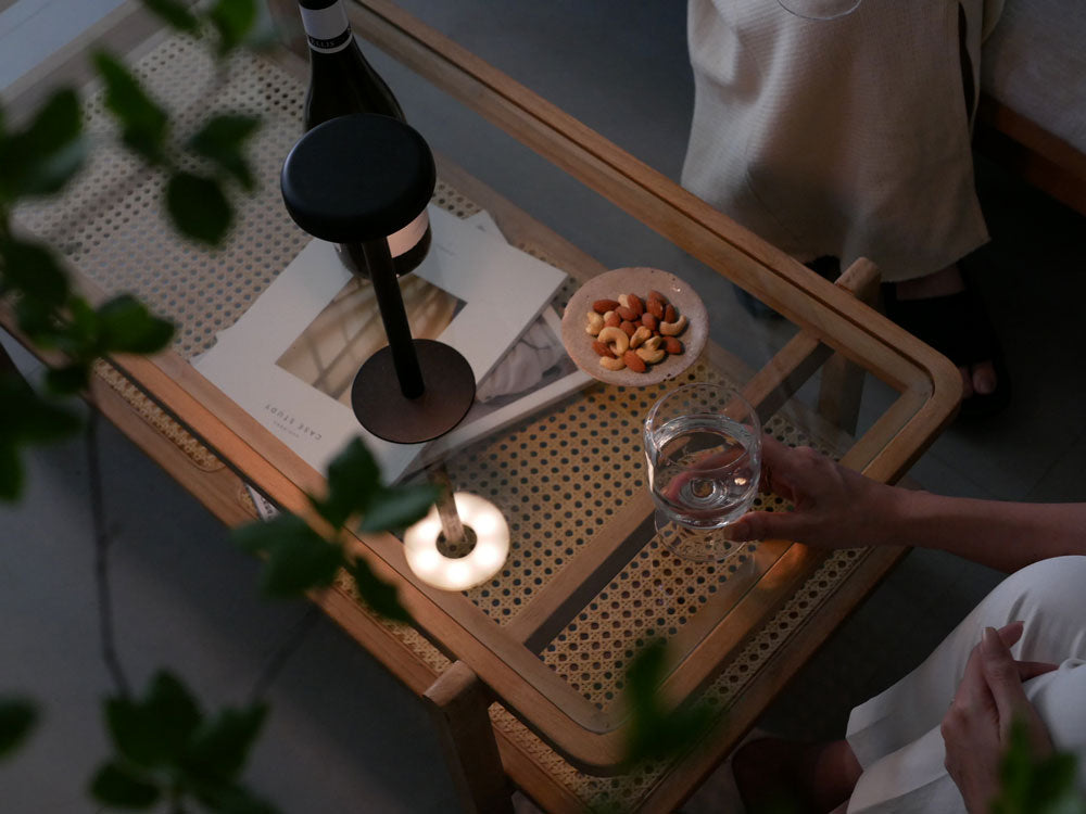 チーク無垢材とラタンの100cm幅センターテーブル