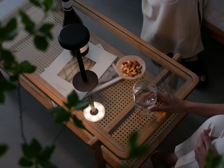 チーク無垢材とラタンの100cm幅センターテーブル