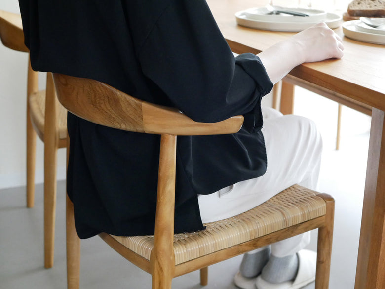 サンフラワーラタンのチーク無垢ダイニングチェア