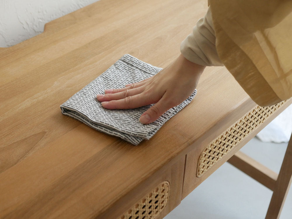 サンフラワーラタンの100cm幅チーク無垢材コンソールデスク