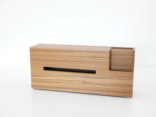 BRIDブリッド製木製ウッドティッシュケース、突板とMDF使用で仕切り取り外し可能、オフィス用収納ボックス