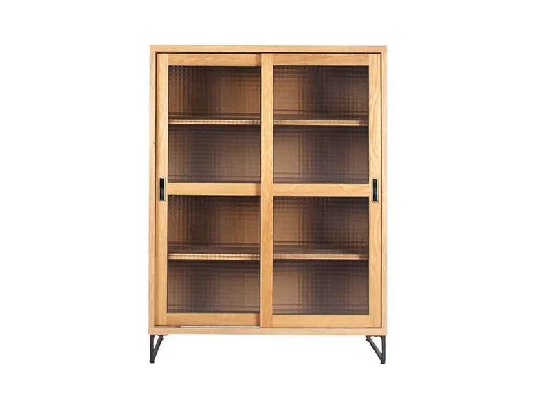 オーク無垢のスライド式ガラスキャビネット