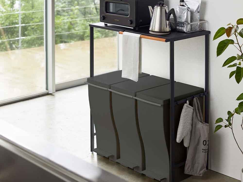 YAMAZAKI/tower 伸縮ゴミ箱用スチール棚