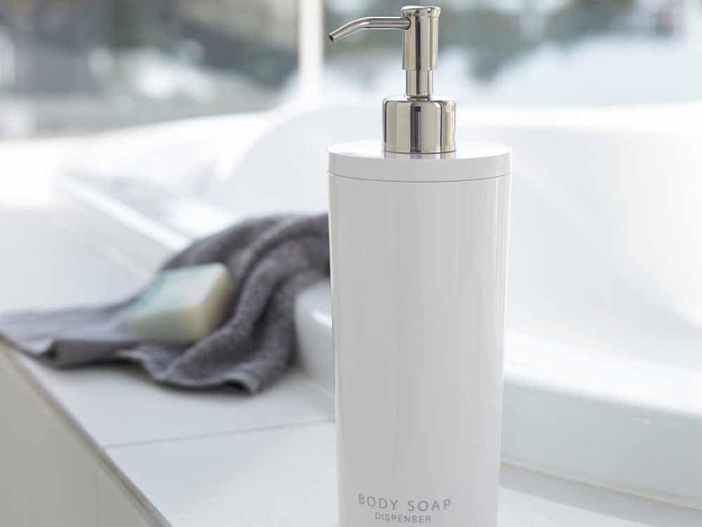 YAMAZAKI/tosca製ラウンド型ツーウェイソープディスペンサー、500mlのABS樹脂ボトルとステンレスポンプ