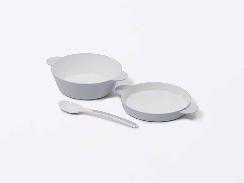 タックのイエローキッズスープボウルセットとスプーン