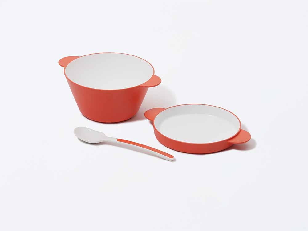 タックのイエローキッズ用スープボウルとスプーンセット