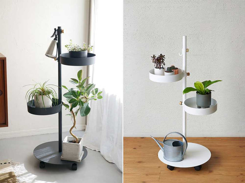 ドローアラインのうごくプランターラックに植物が配置された様子