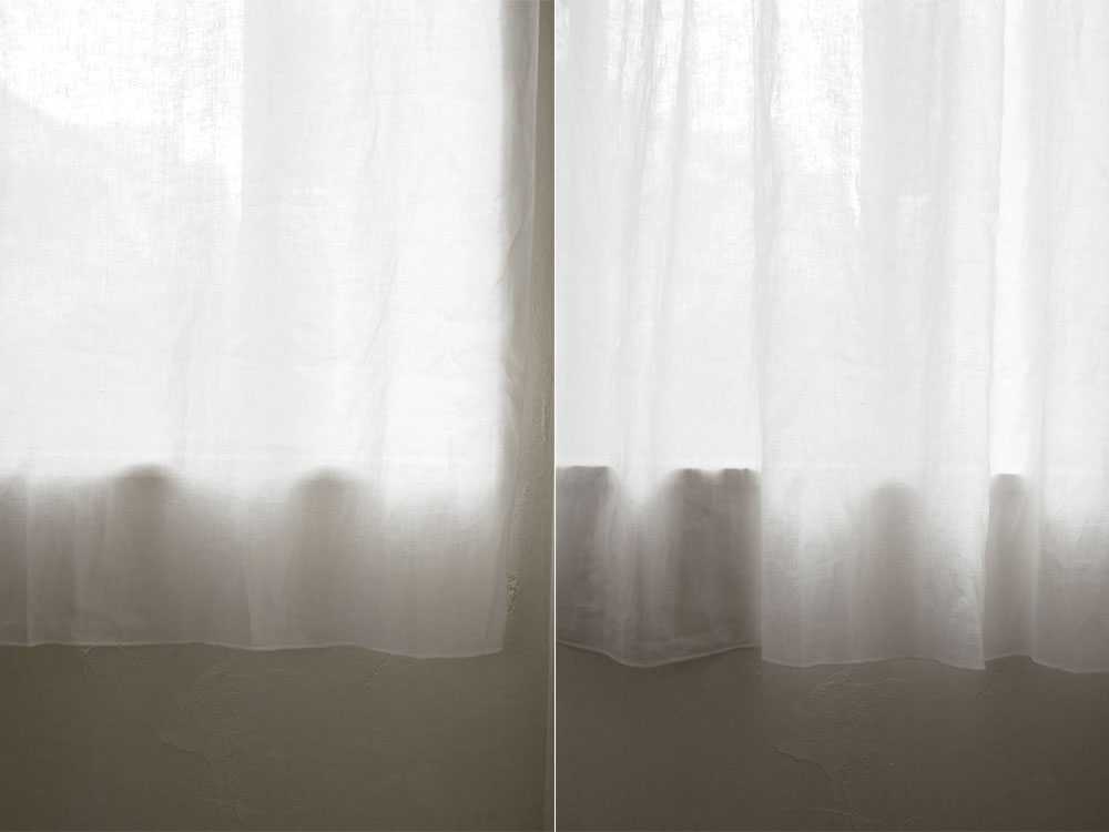 白とグレーの麻100％リネンカーテン2枚組