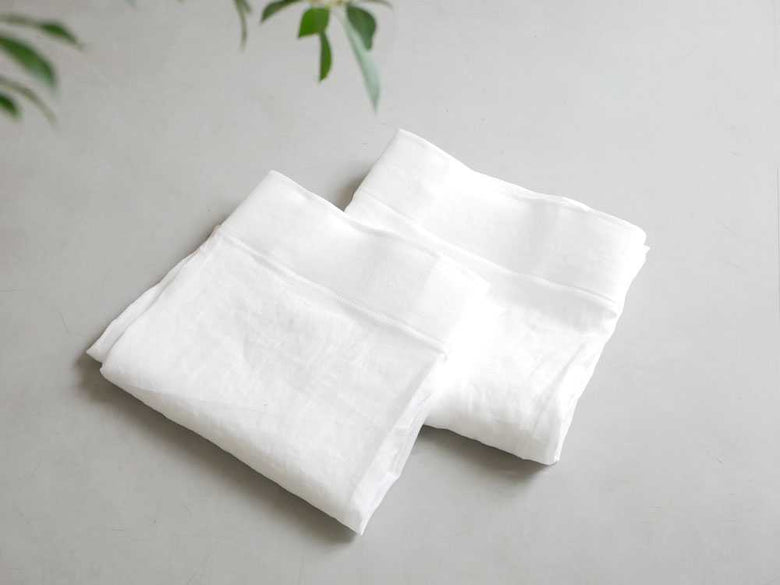 白色の麻100%リネンカーテン2枚組