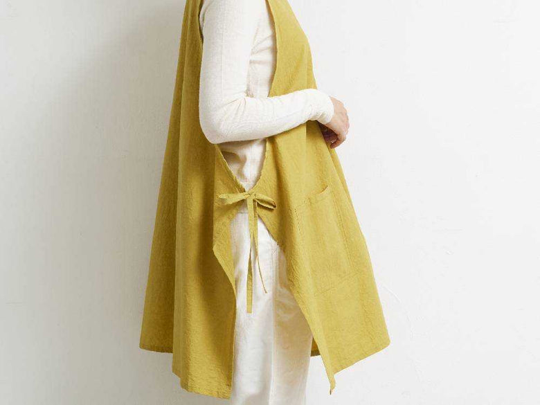 黄色の綿麻ビブエプロン