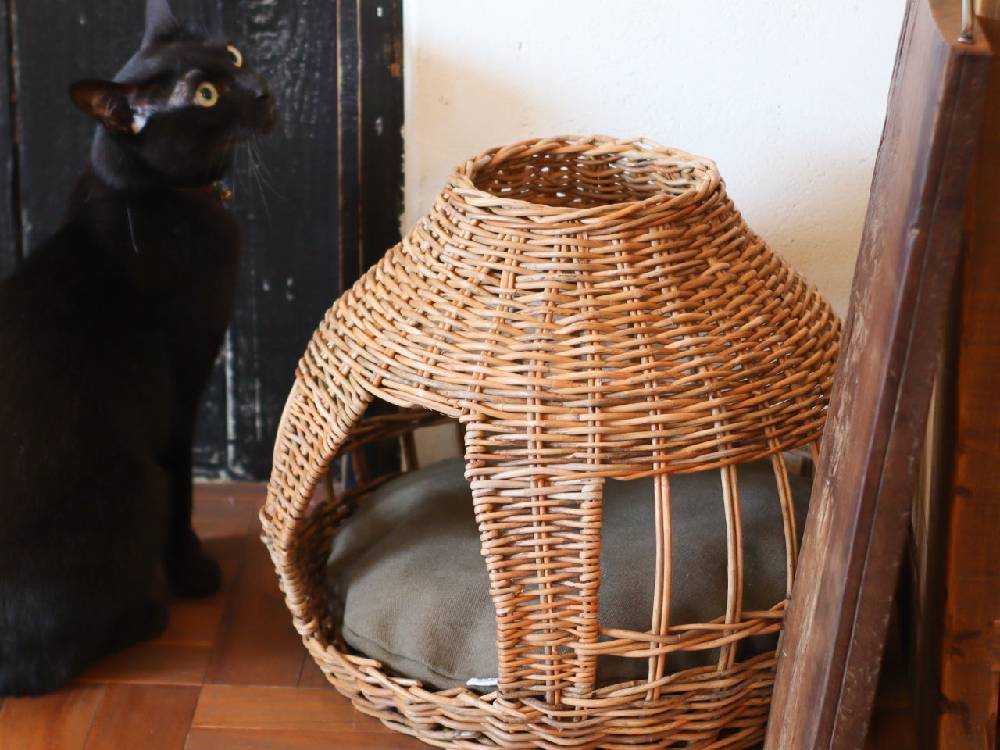 クレエ製ラタンと布の猫ハウス「オニオン」