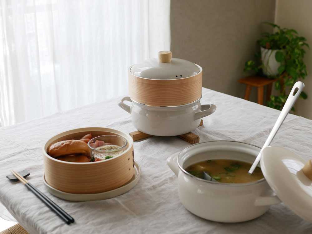 FUJIHOROのホーロー鍋18cmとせいろのセット