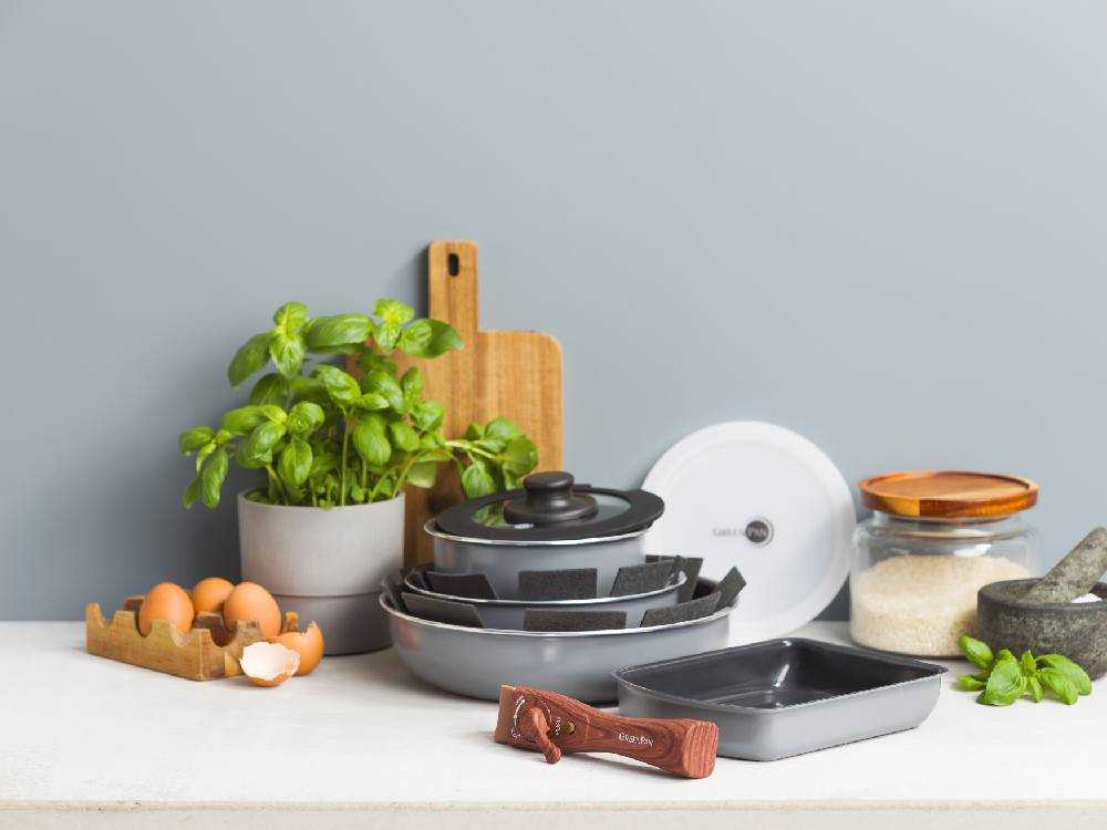 取っ手が外せるグリーンパンクリックシェフ調理器具