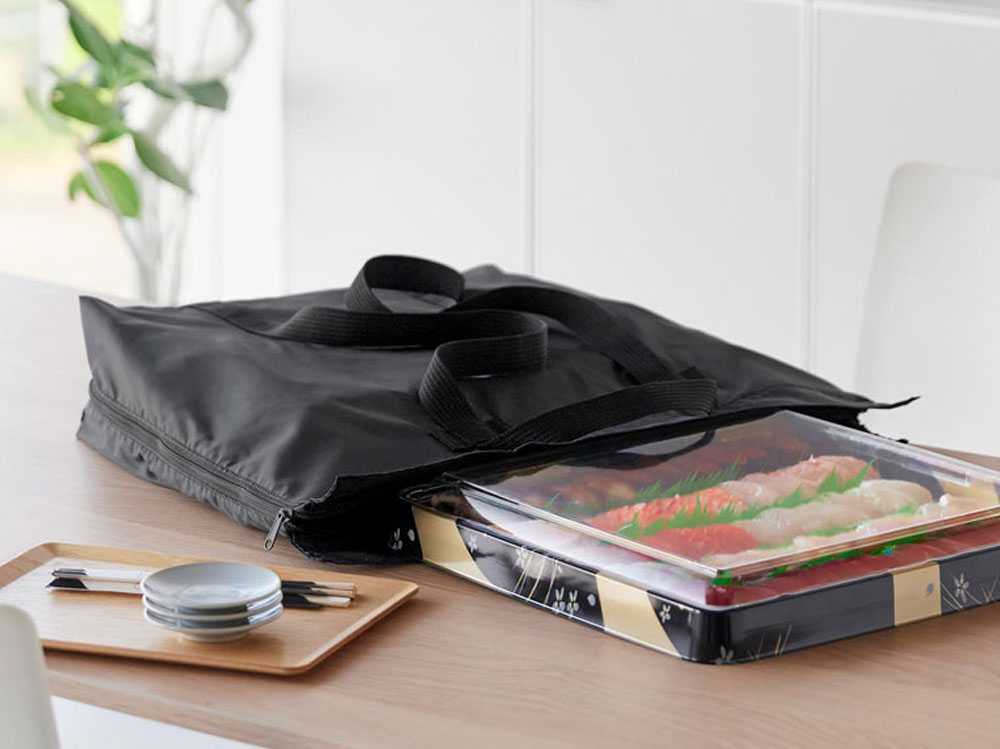 洗えるタワー型レジかごカバンと寿司・ピザ