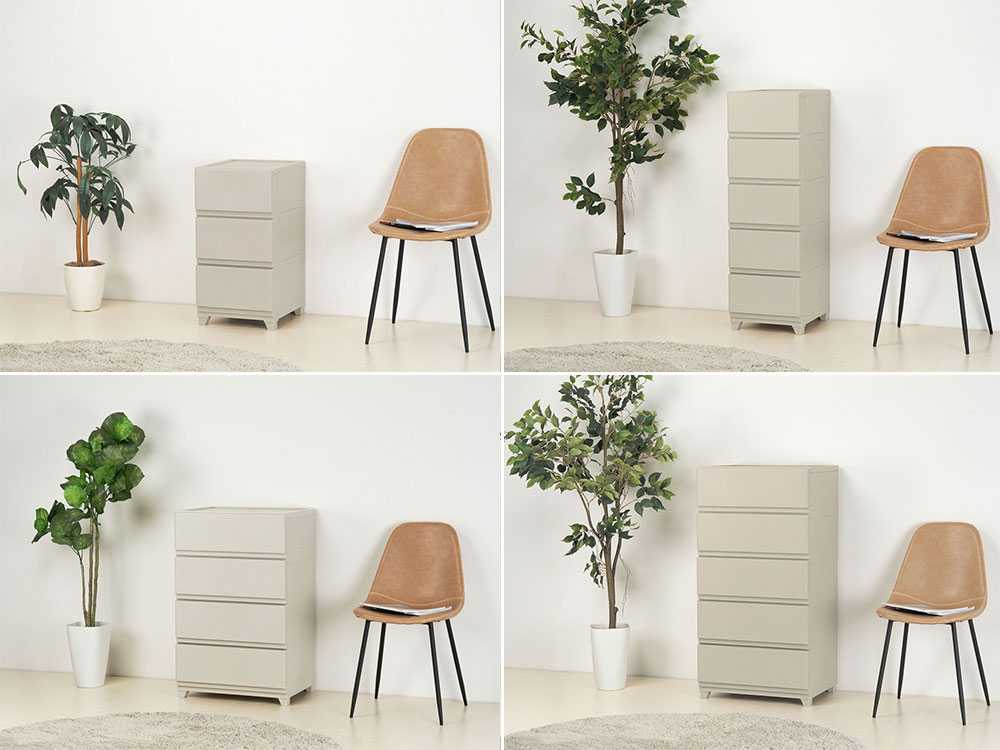 ポリプロピレン製の壁付チェスト3段ホワイト