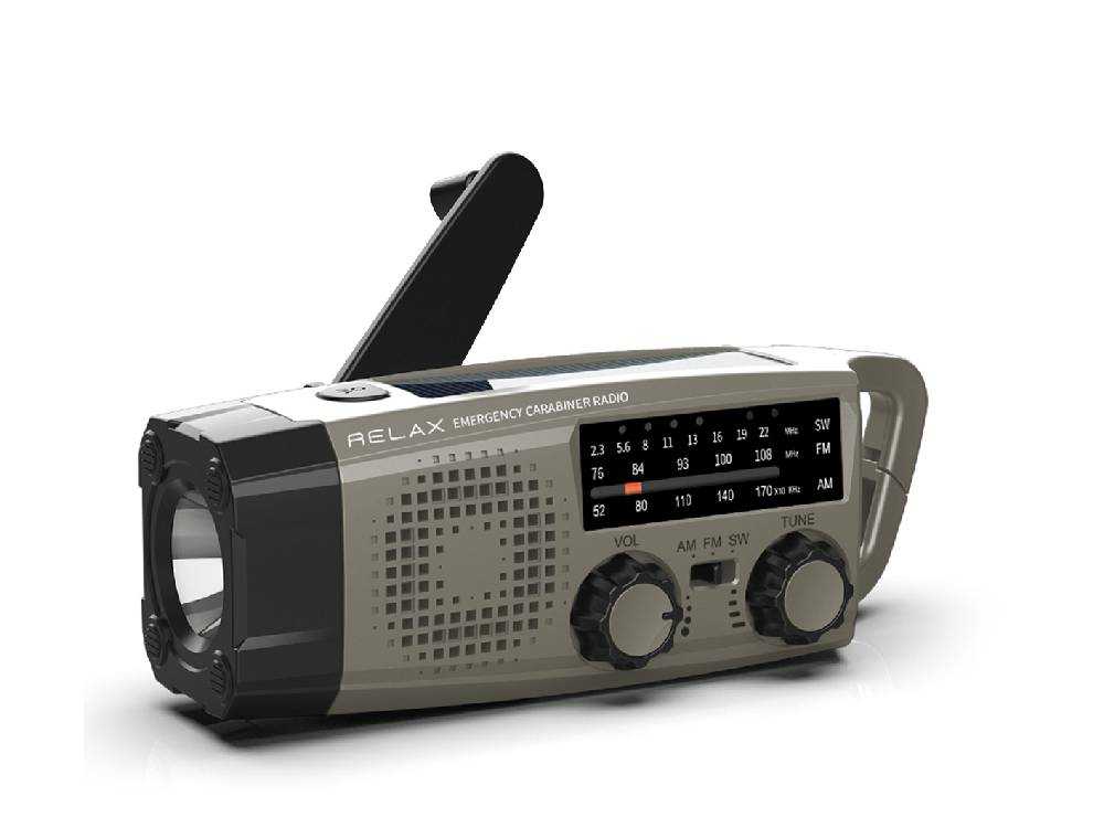 RELAXウォームグレー多機能防災カラビナラジオ本体