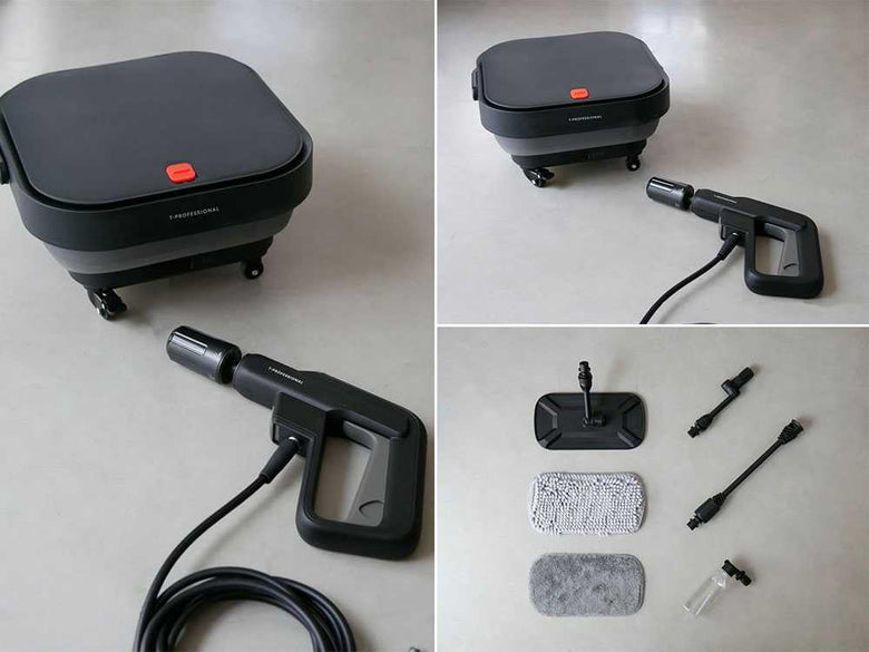 銀色のT-PROFESSIONALコードレス高圧洗浄機本体