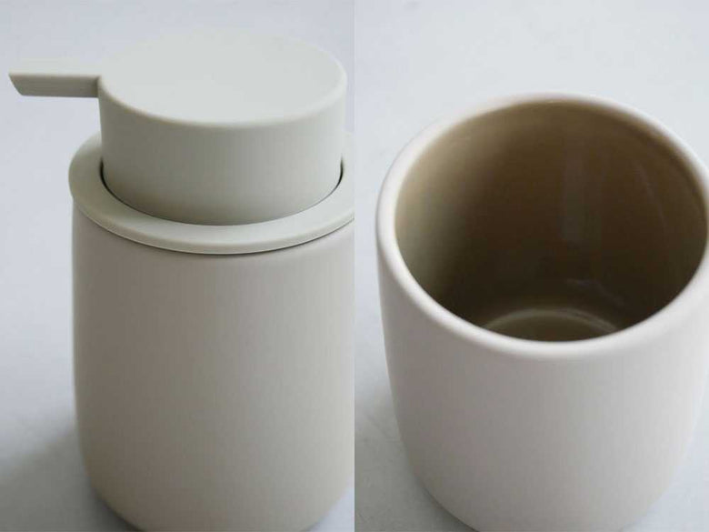 プッシュしやすいマット質感の陶器ソープディスペンサー