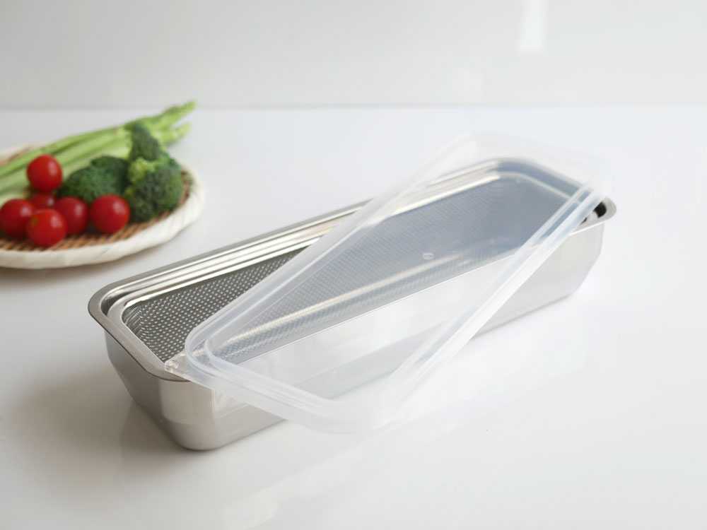 【Arnest/アーネスト】1/2スリムサイズ お料理はかどる蓋付き角バット・角ザル