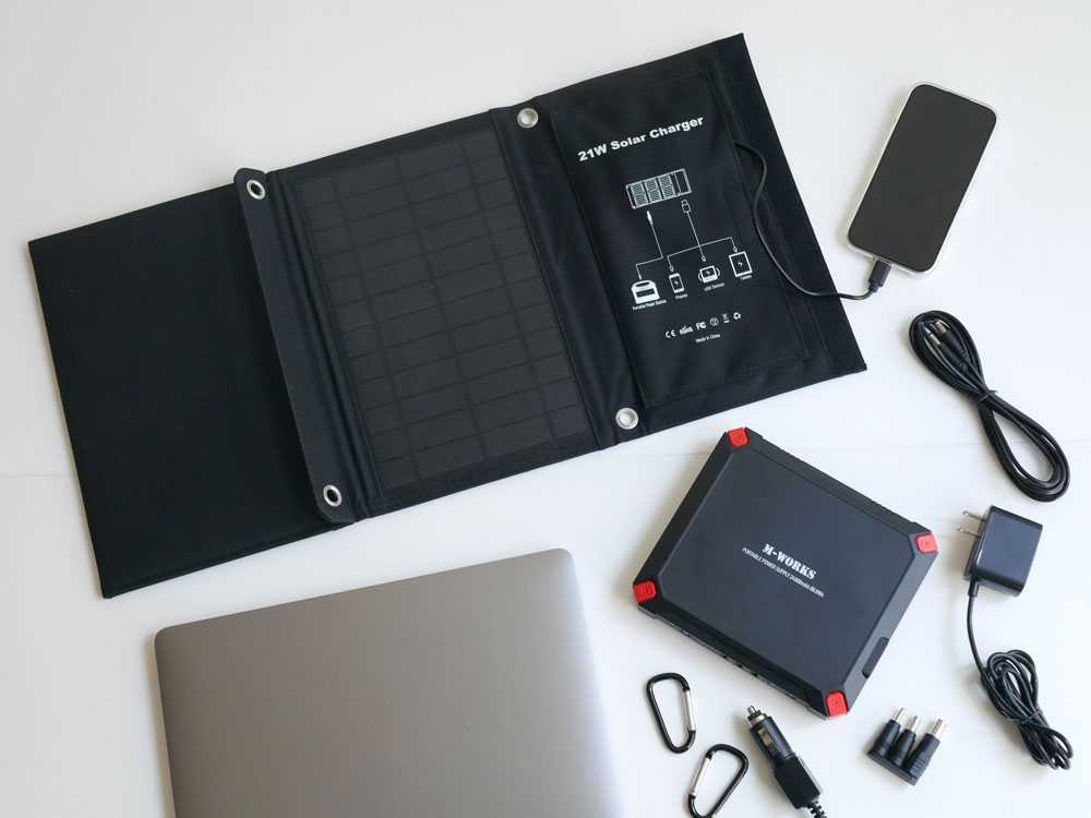 ソーラーパネルとポータブル電源がセットになった製品写真