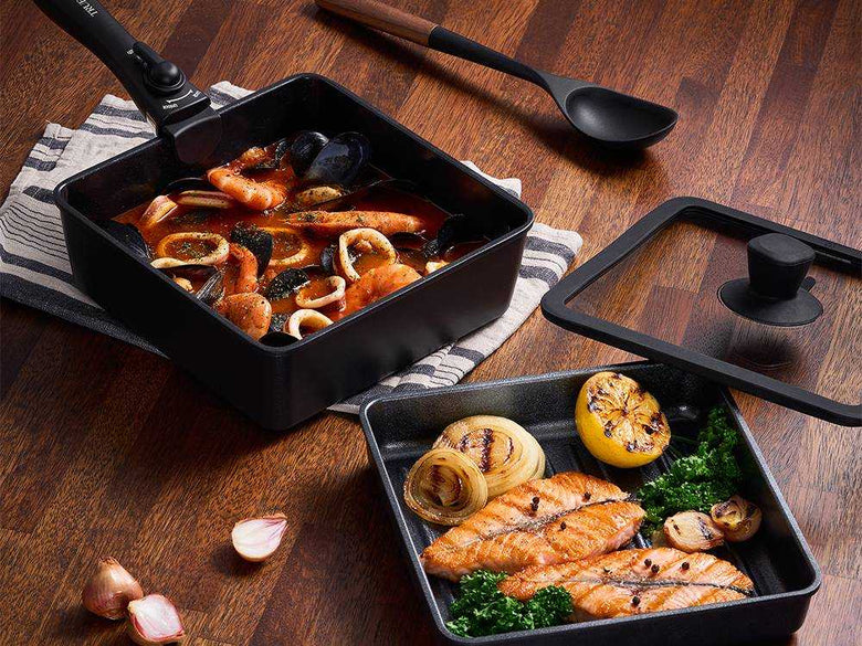 【TRUECOOK/トゥルークック】コンパクトに収納できる四角いフライパンセット