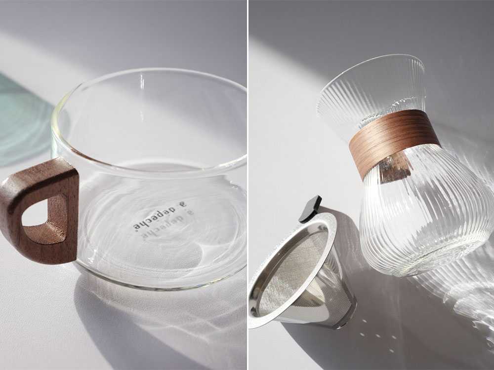 【adepeche/アデペシュ】ガラス×ウォールナットのカップ/カラフェnoon collection