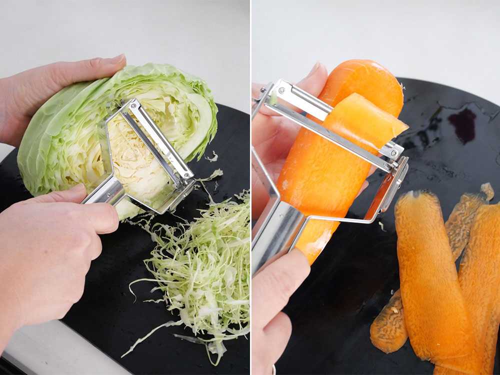 ワンタッチで替え刃交換！1本3役 ニュースピードピーラー 替え刃1枚付きセット / 太千切刃の仕様シーン3