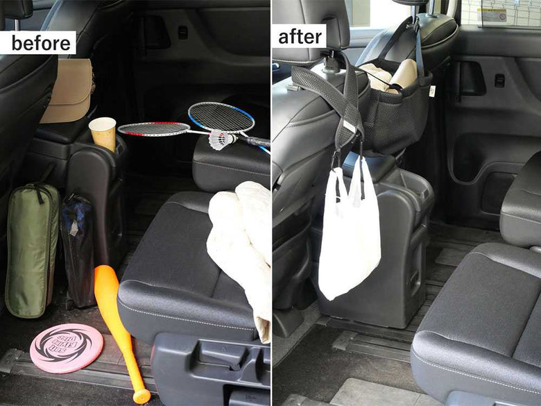 浮かせて便利な車の収納メッシュポーチ・ホルダー