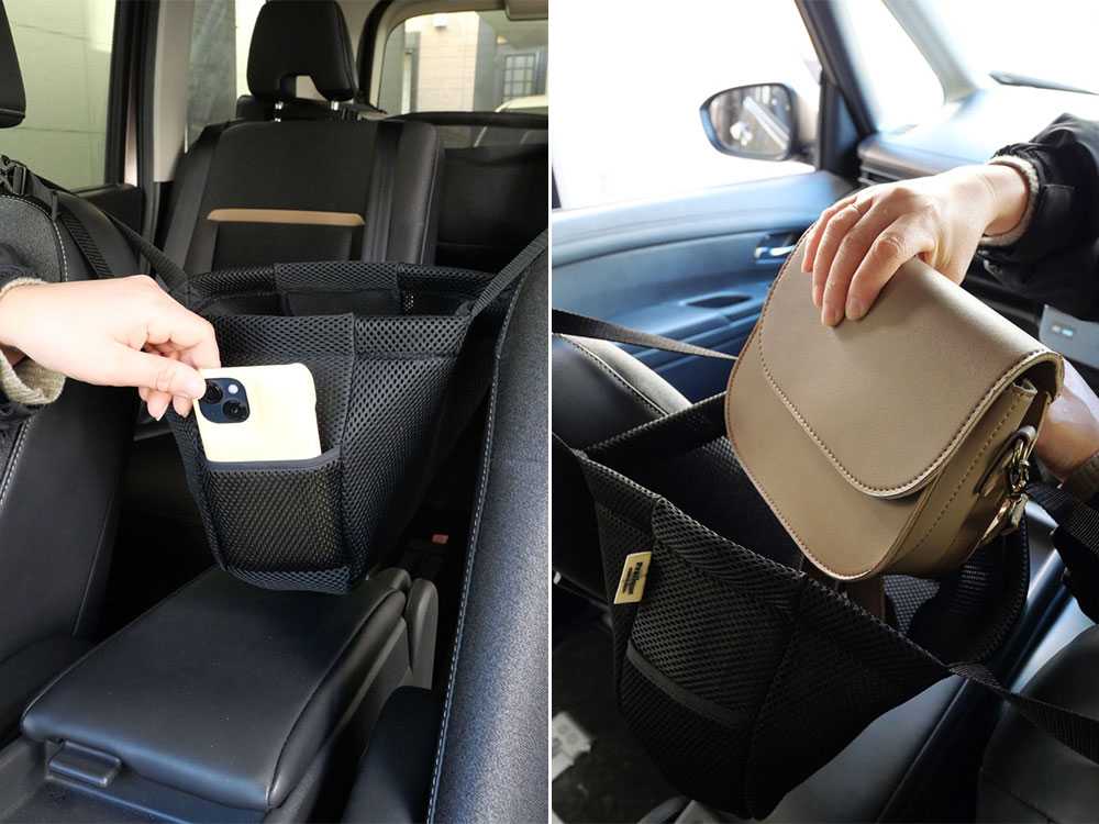 浮かせて便利な車の収納メッシュポーチ・ホルダー