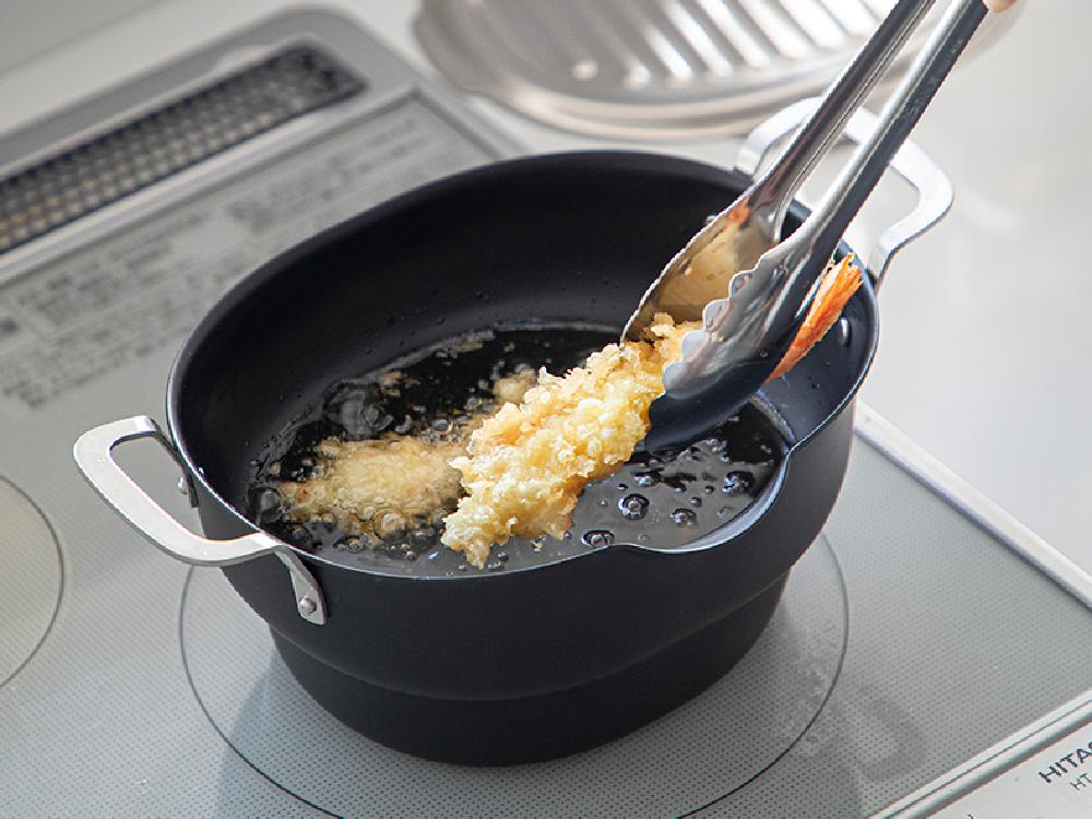 ステンレス製油切りスプーン付き【SHIMOYAMA/シモヤマ】コンパクトに収納できる揚げ物鍋セット